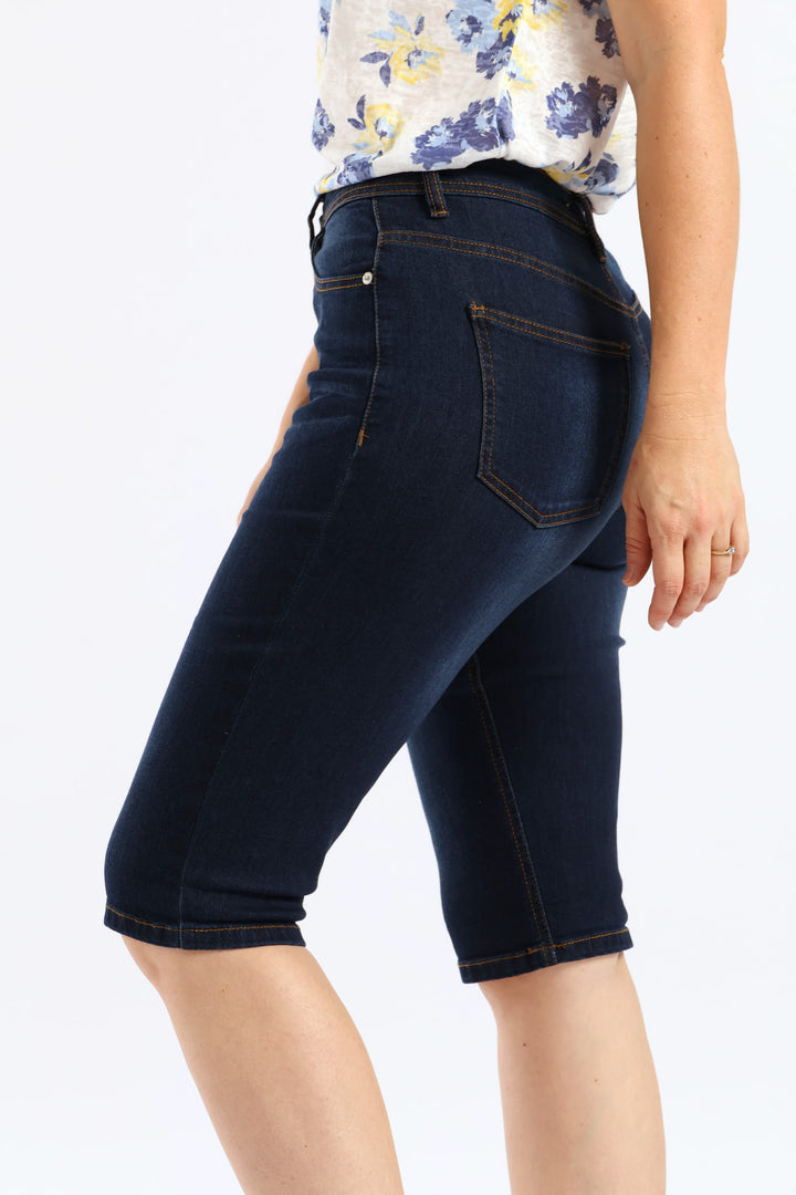 Classic Roll Hem Bermuda Supersoft Denim Short - Ink