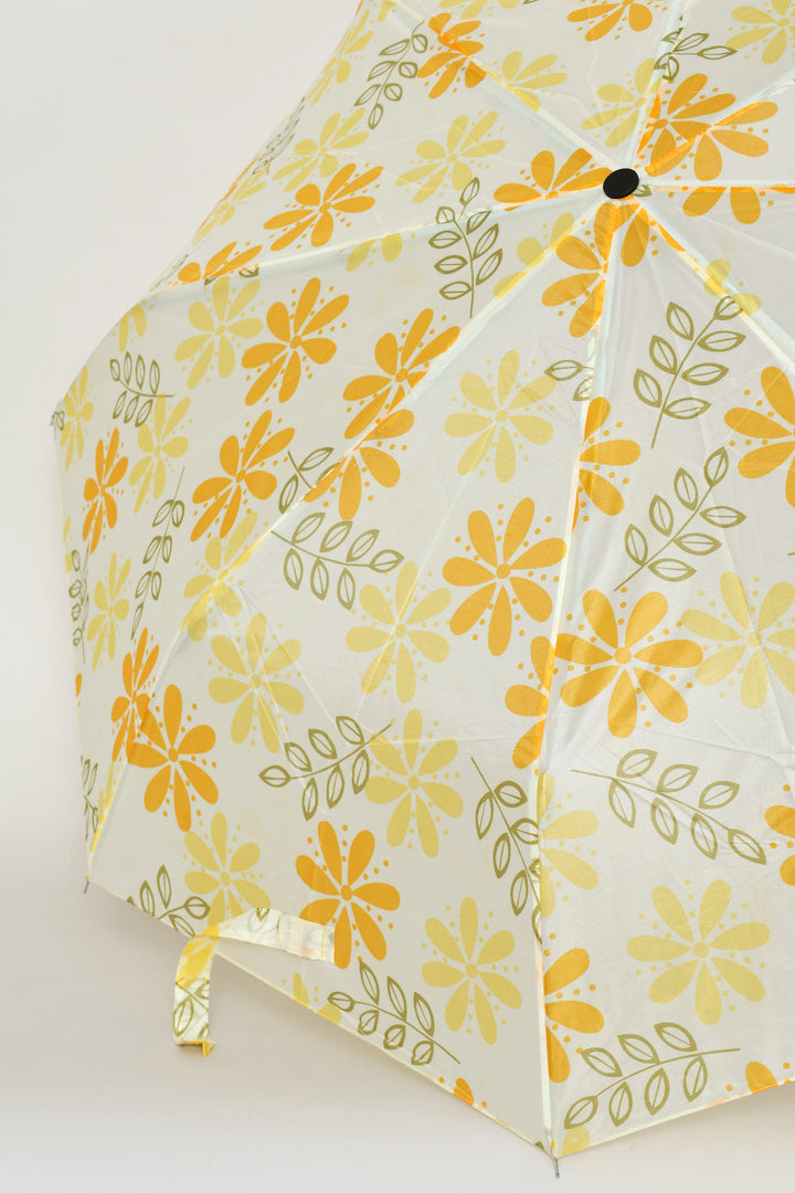 Mini 3 Fold Mari Gold Print Plastic Handle Umbrella - Yellow