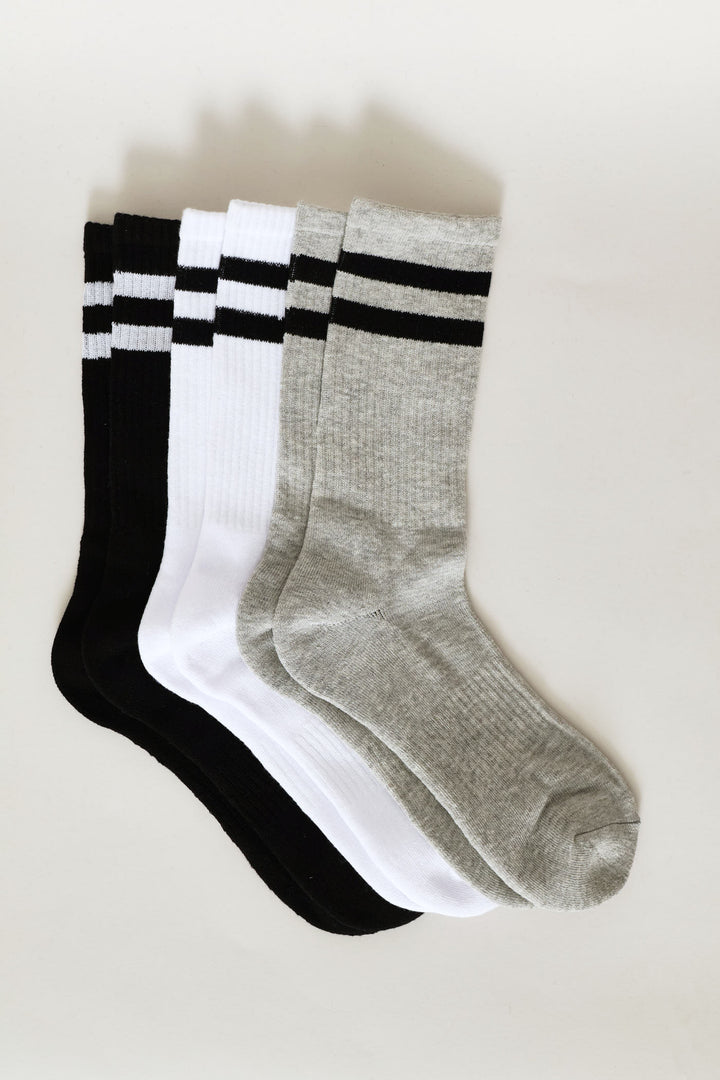 3 Pack Anklet Tennis Socks - White/Grey/Black