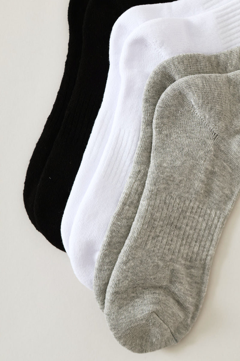 3 Pack Anklet Tennis Socks - White/Grey/Black