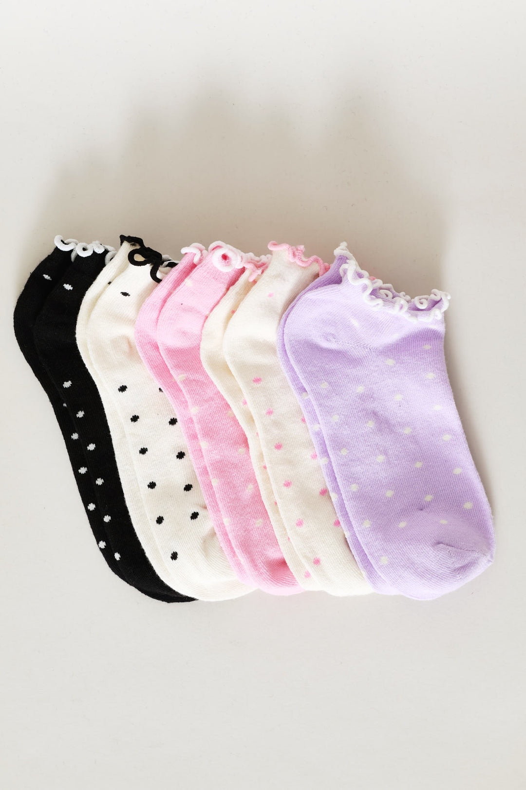 Girls 5 Pack Spots Lettuce Edge Low Cut Socks - Multi