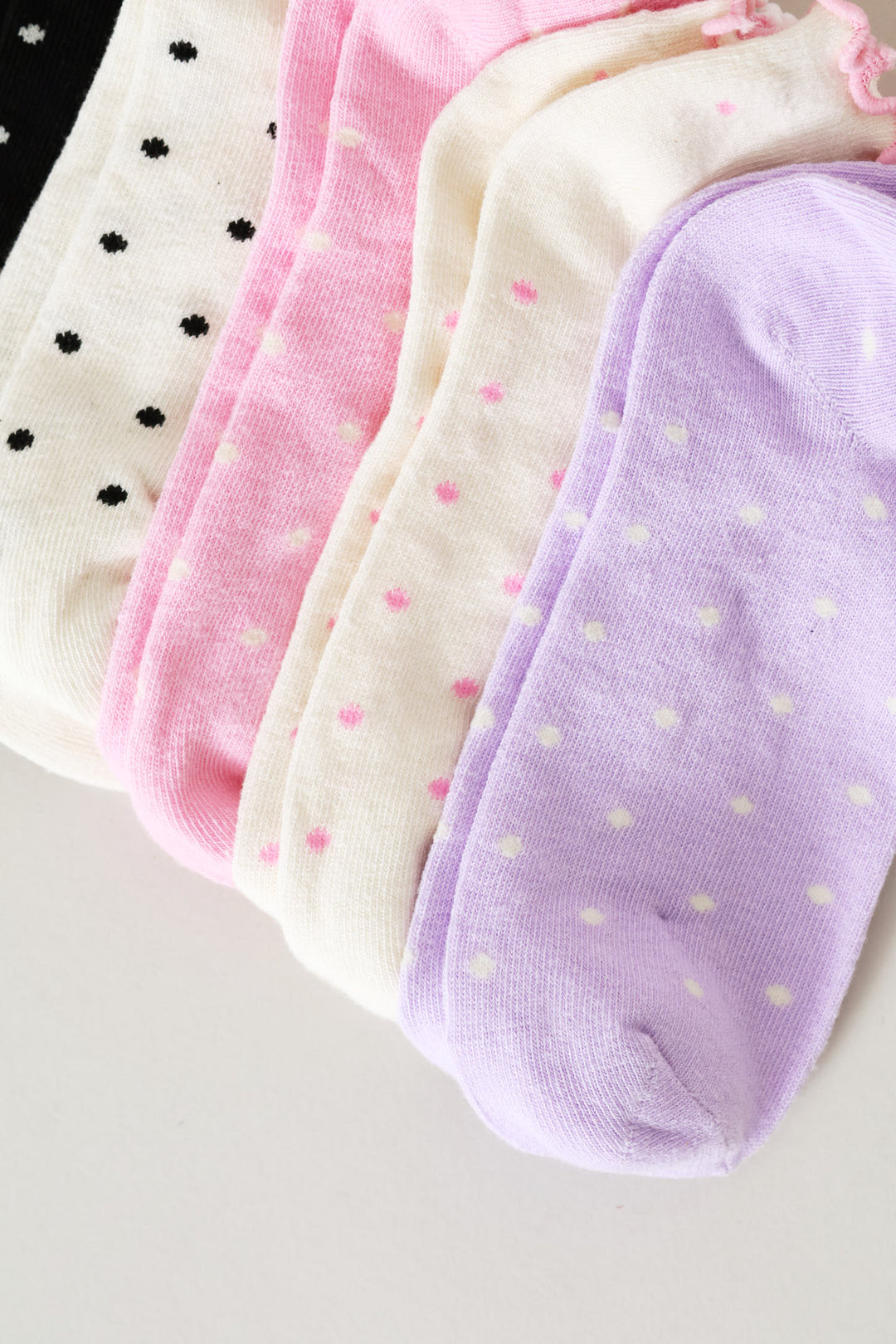 Girls 5 Pack Spots Lettuce Edge Low Cut Socks - Multi