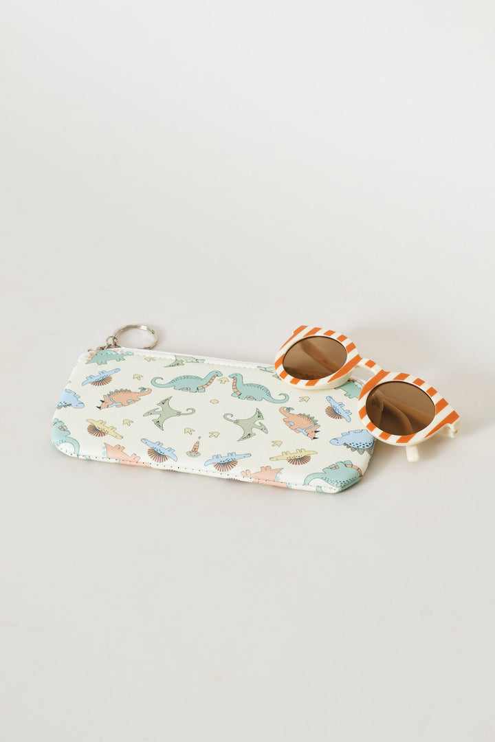 Pre-Boys Round Stripe Sunnies With Pouch - Brown