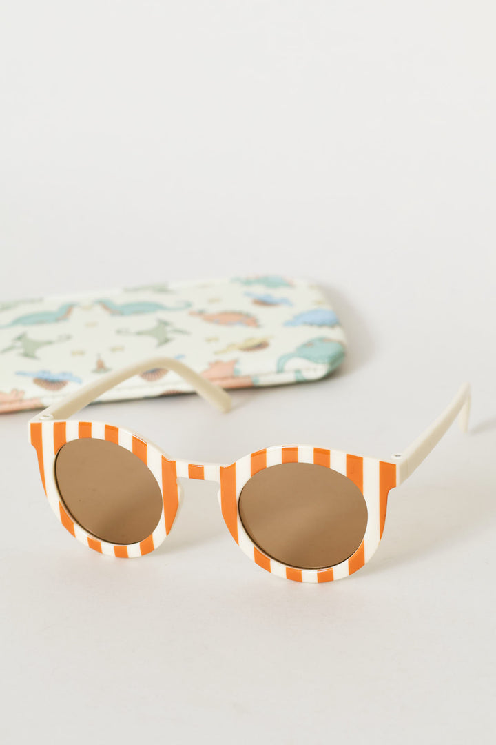 Pre-Boys Round Stripe Sunnies With Pouch - Brown