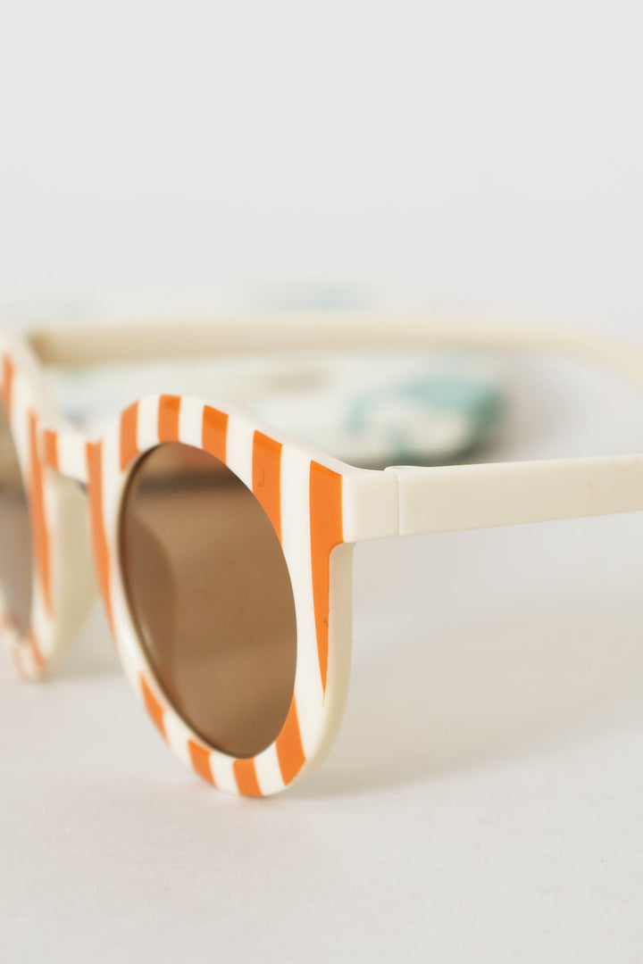 Pre-Boys Round Stripe Sunnies With Pouch - Brown