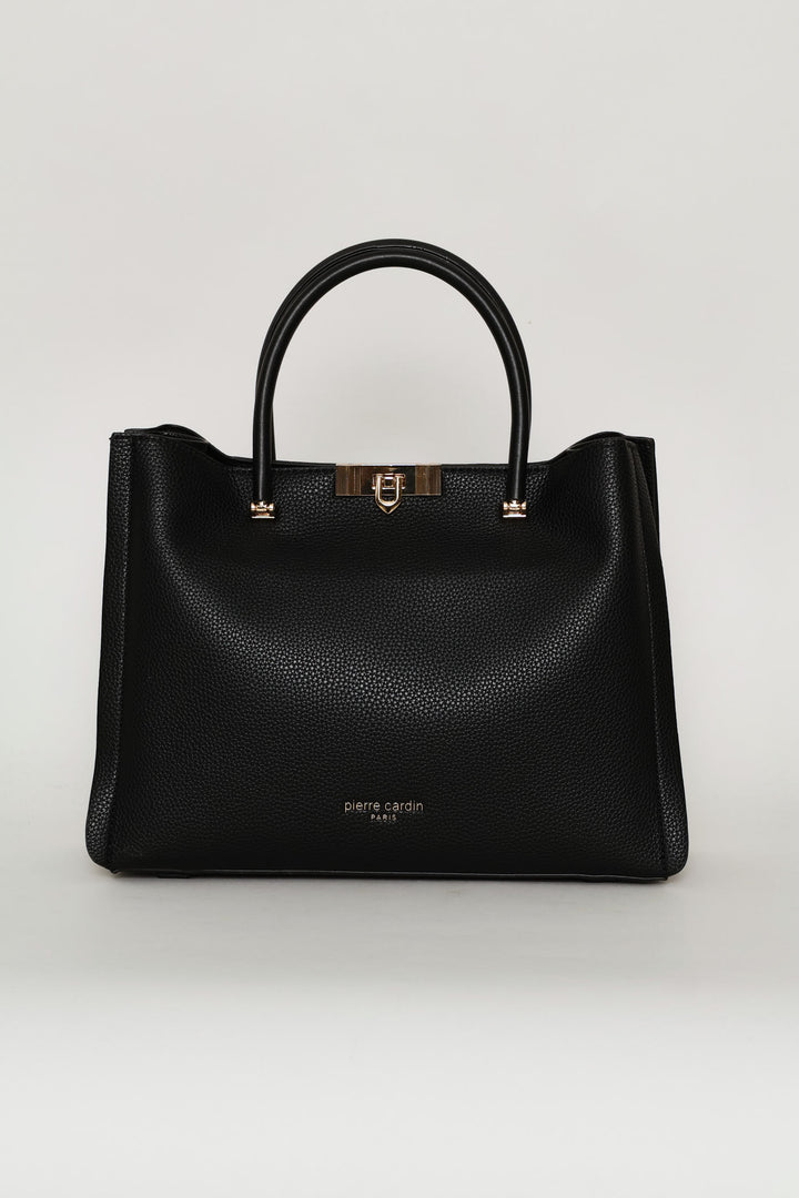 Top Handle Bag With Middle Compartment - Black