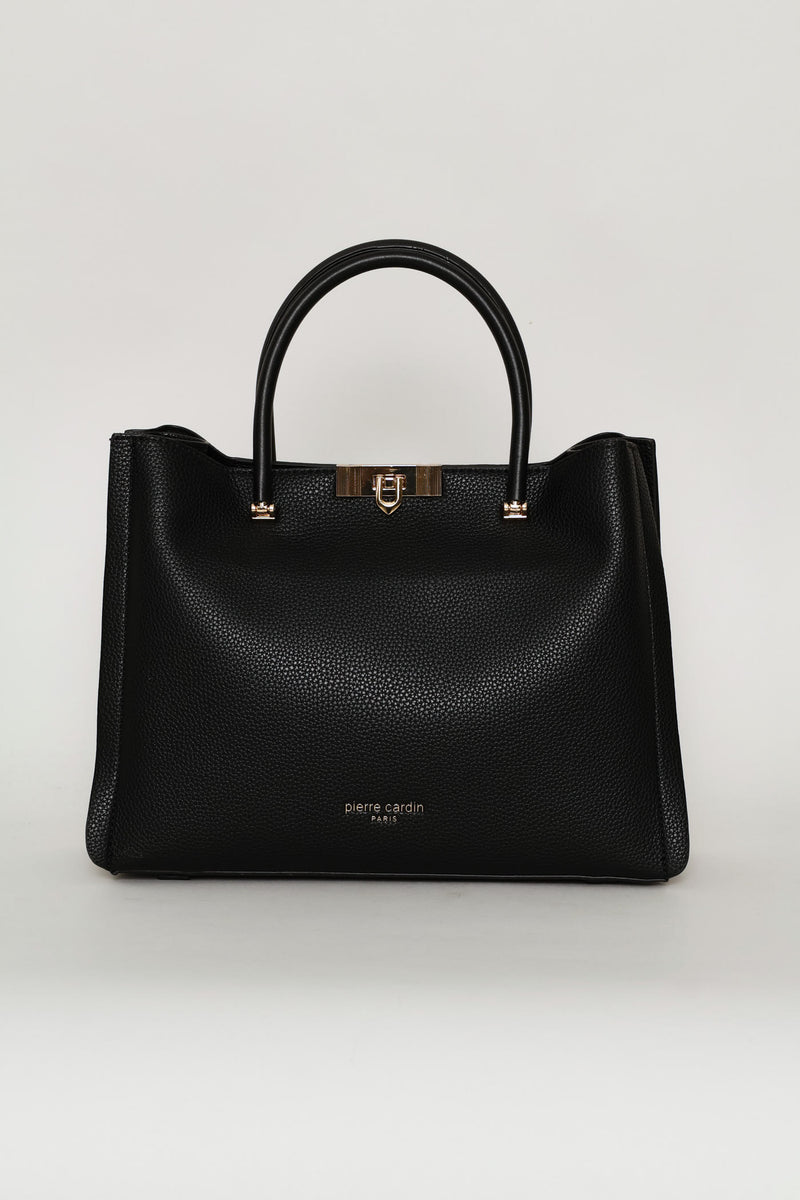 Top Handle Bag With Middle Compartment - Black