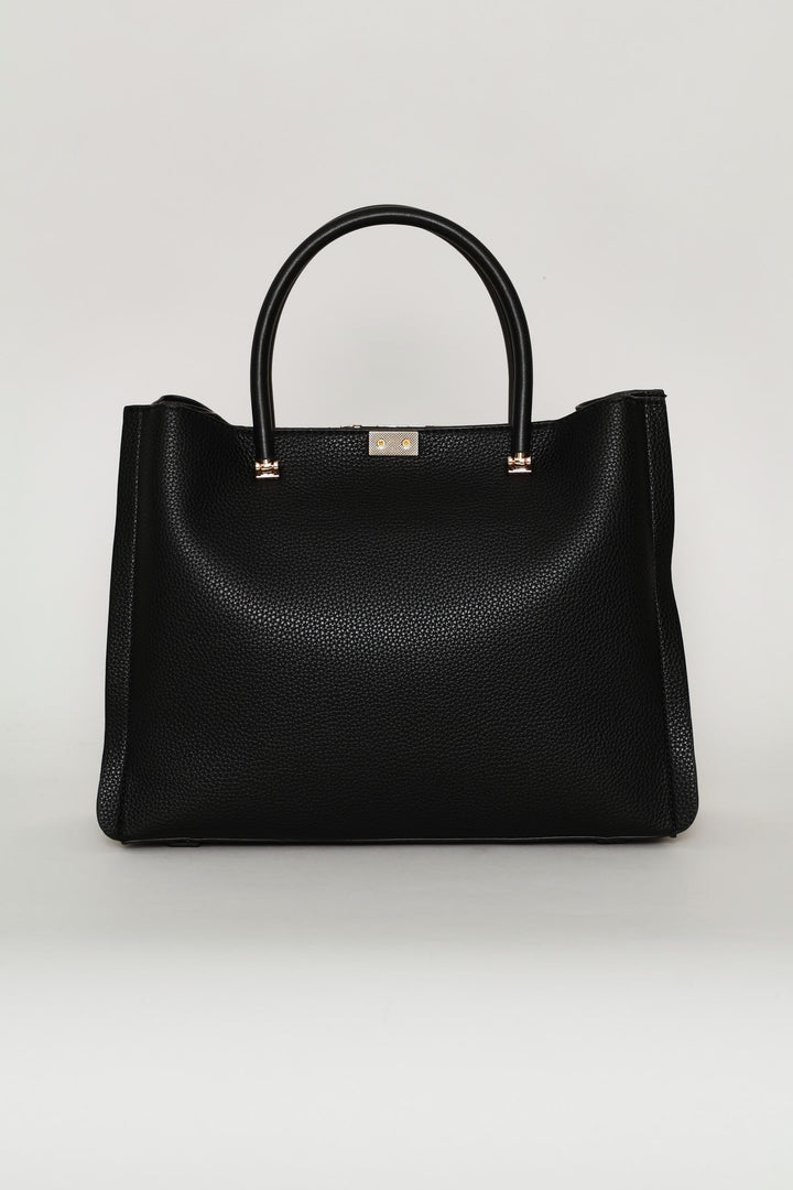 Top Handle Bag With Middle Compartment - Black