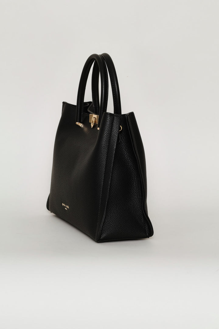 Top Handle Bag With Middle Compartment - Black
