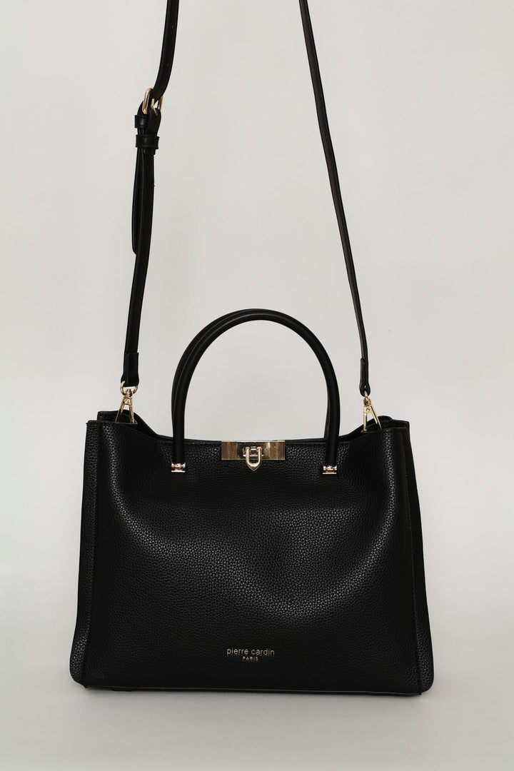 Top Handle Bag With Middle Compartment - Black