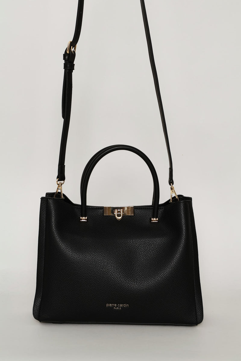 Top Handle Bag With Middle Compartment - Black