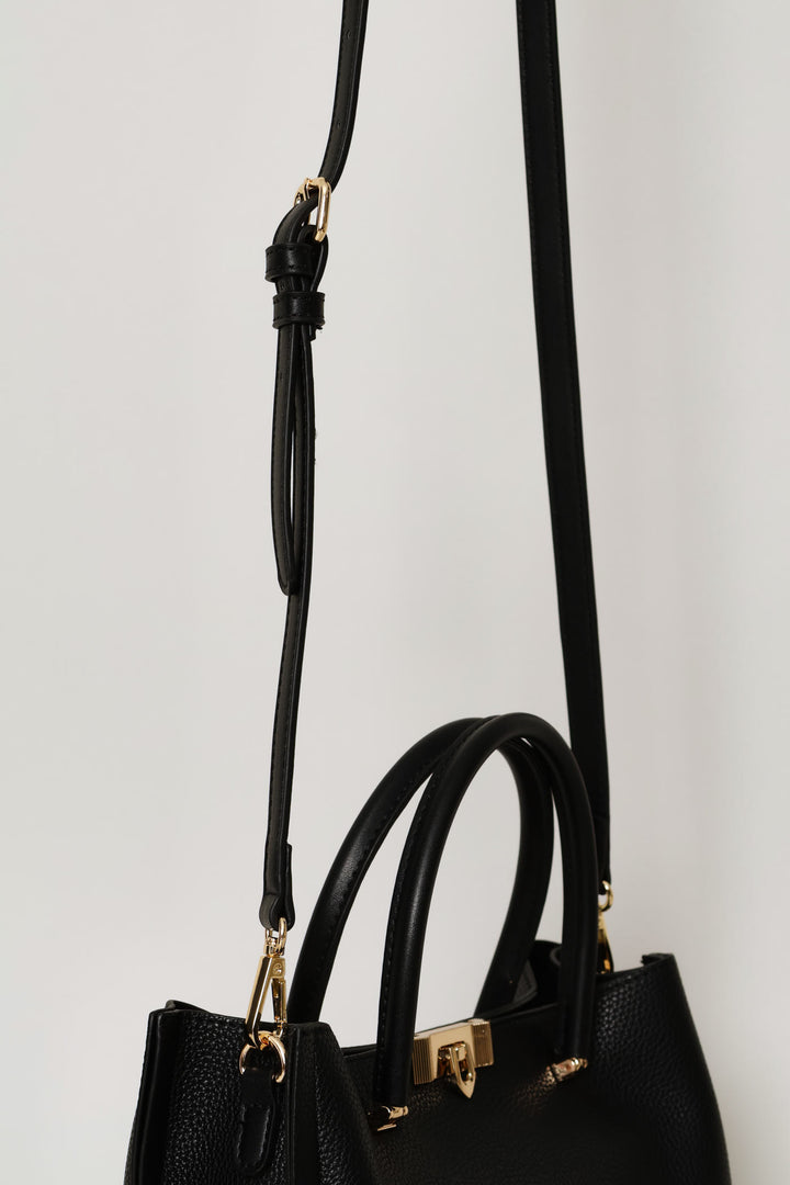 Top Handle Bag With Middle Compartment - Black