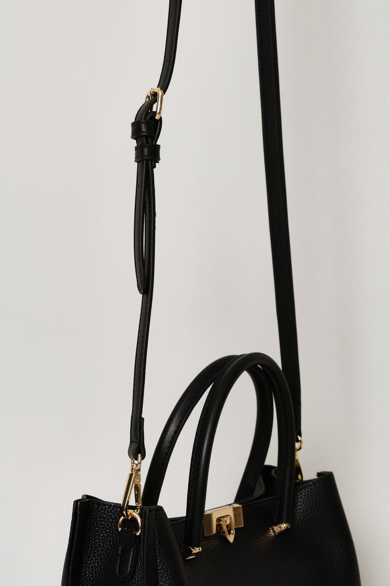 Top Handle Bag With Middle Compartment - Black