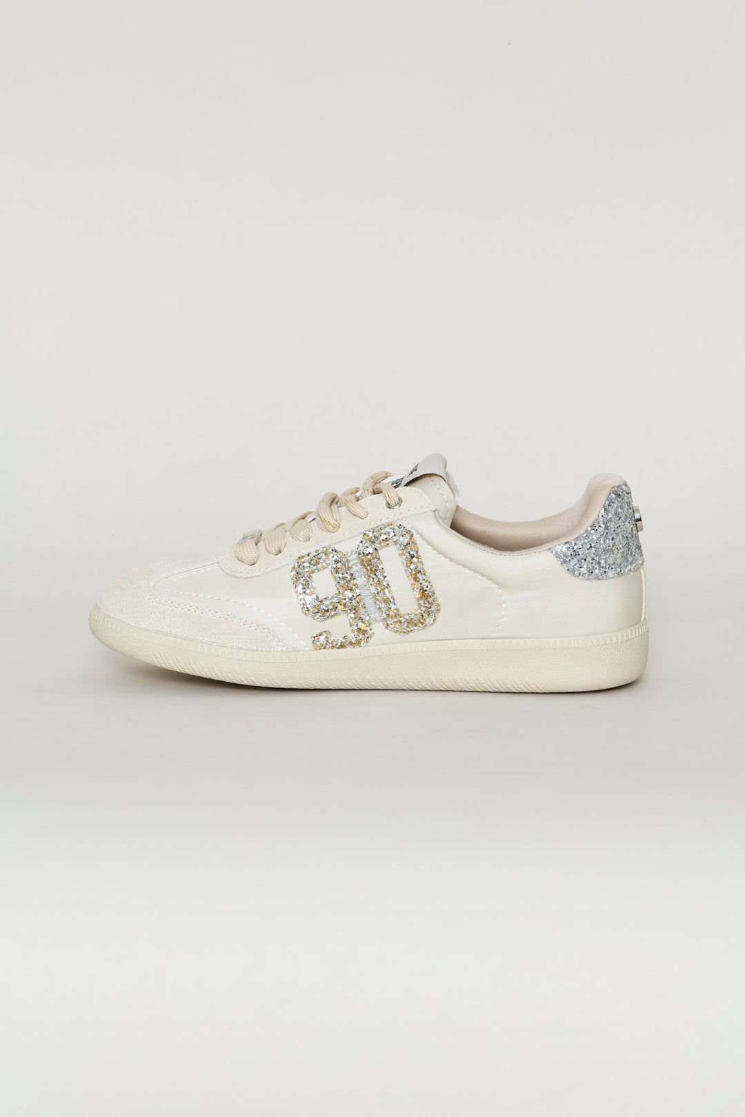 Gold Detail Lace Up Sneaker - Bone