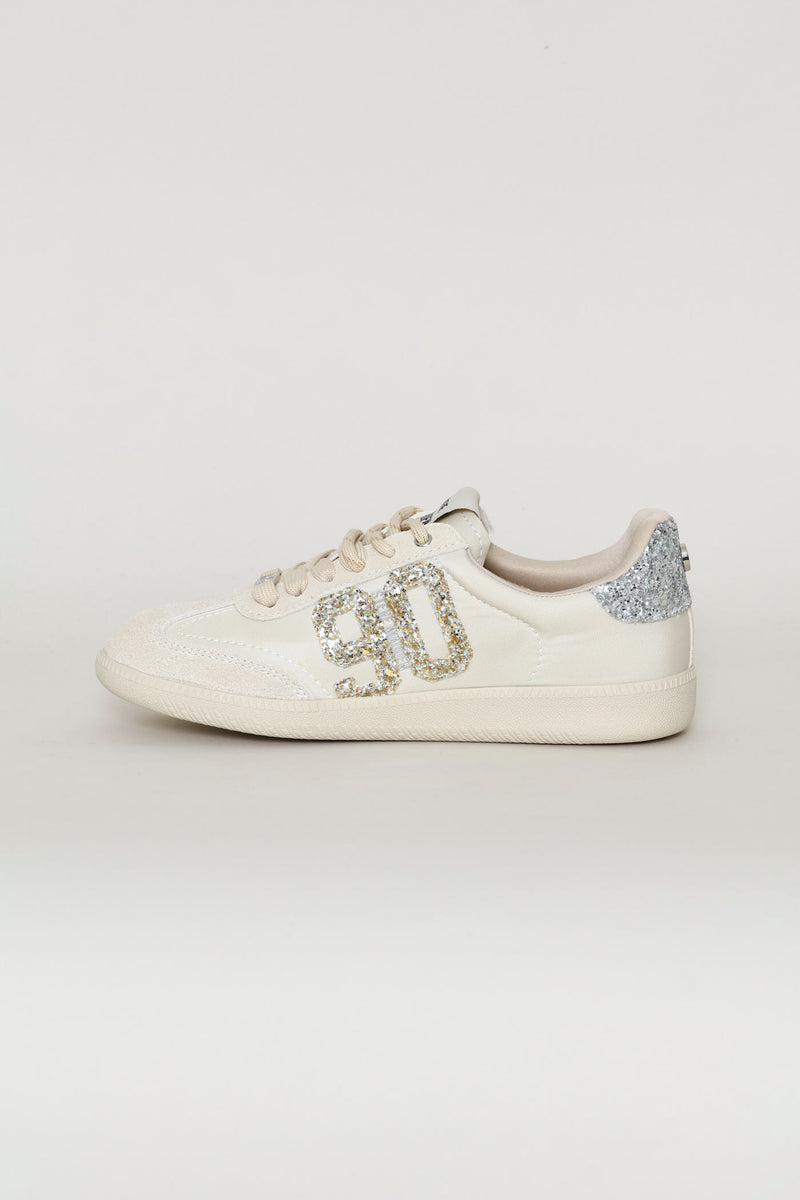 Gold Detail Lace Up Sneaker - Bone