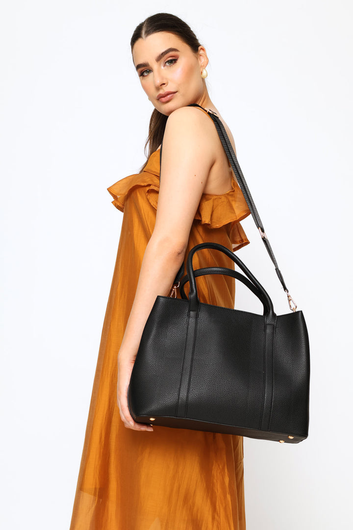 Multi Compartment Panel Tote - Black