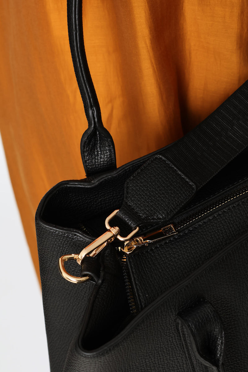 Multi Compartment Panel Tote - Black