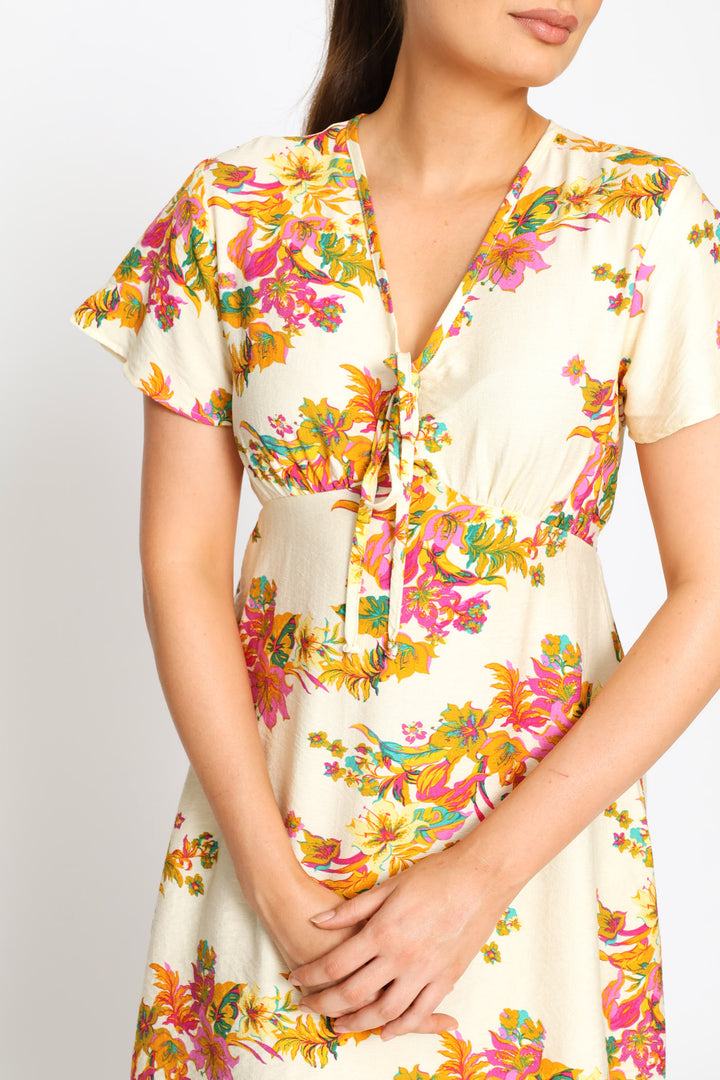 Flutter Sleeve V-Neck Flare Mini Dress - Cream