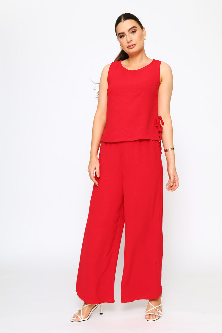 Pull-On Wide Leg Pants - Deep Red
