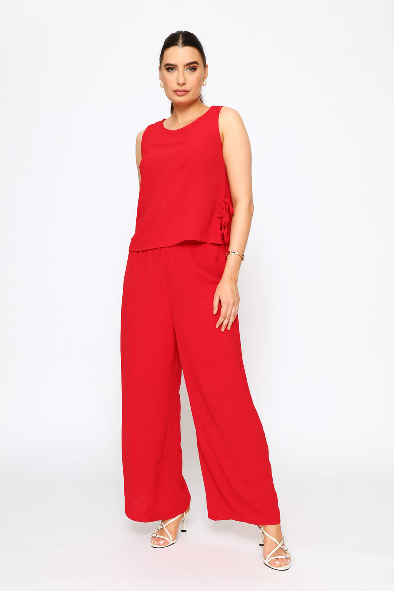 Pull-On Wide Leg Pants - Deep Red