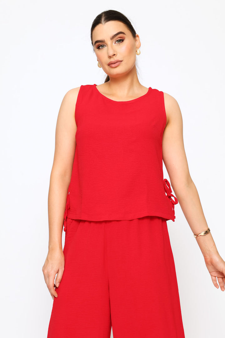 Side Ties Detail Shell Tank - Deep Red