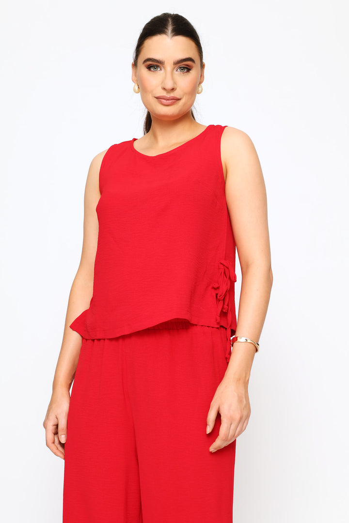 Side Ties Detail Shell Tank - Deep Red