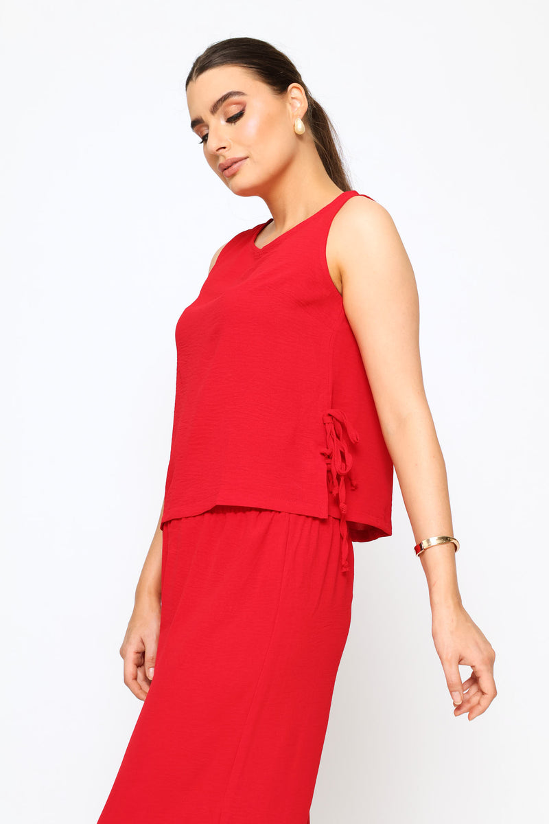 Side Ties Detail Shell Tank - Deep Red