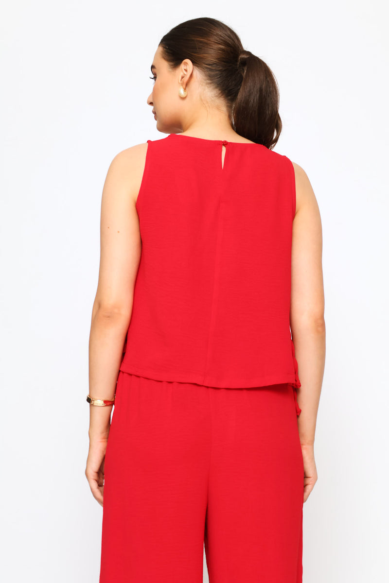 Side Ties Detail Shell Tank - Deep Red