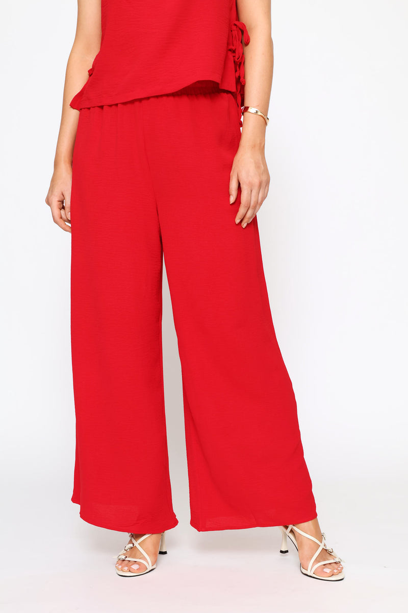 Pull-On Wide Leg Pants - Deep Red