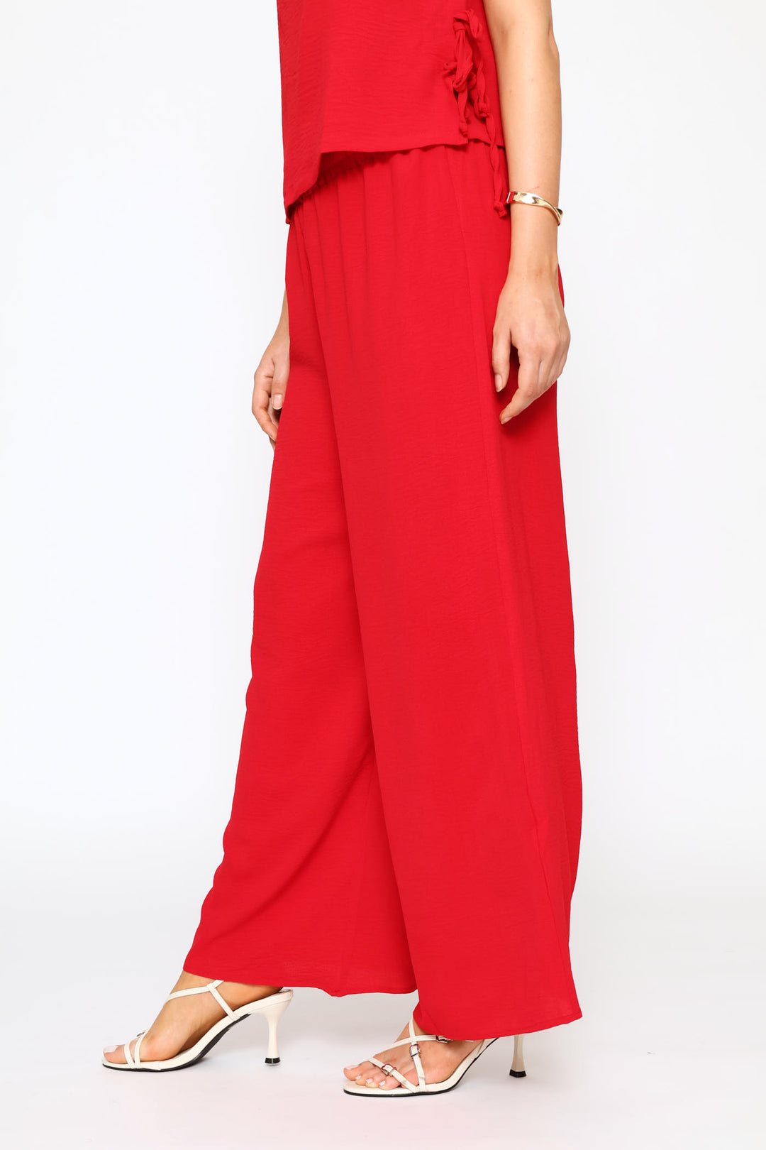 Pull-On Wide Leg Pants - Deep Red