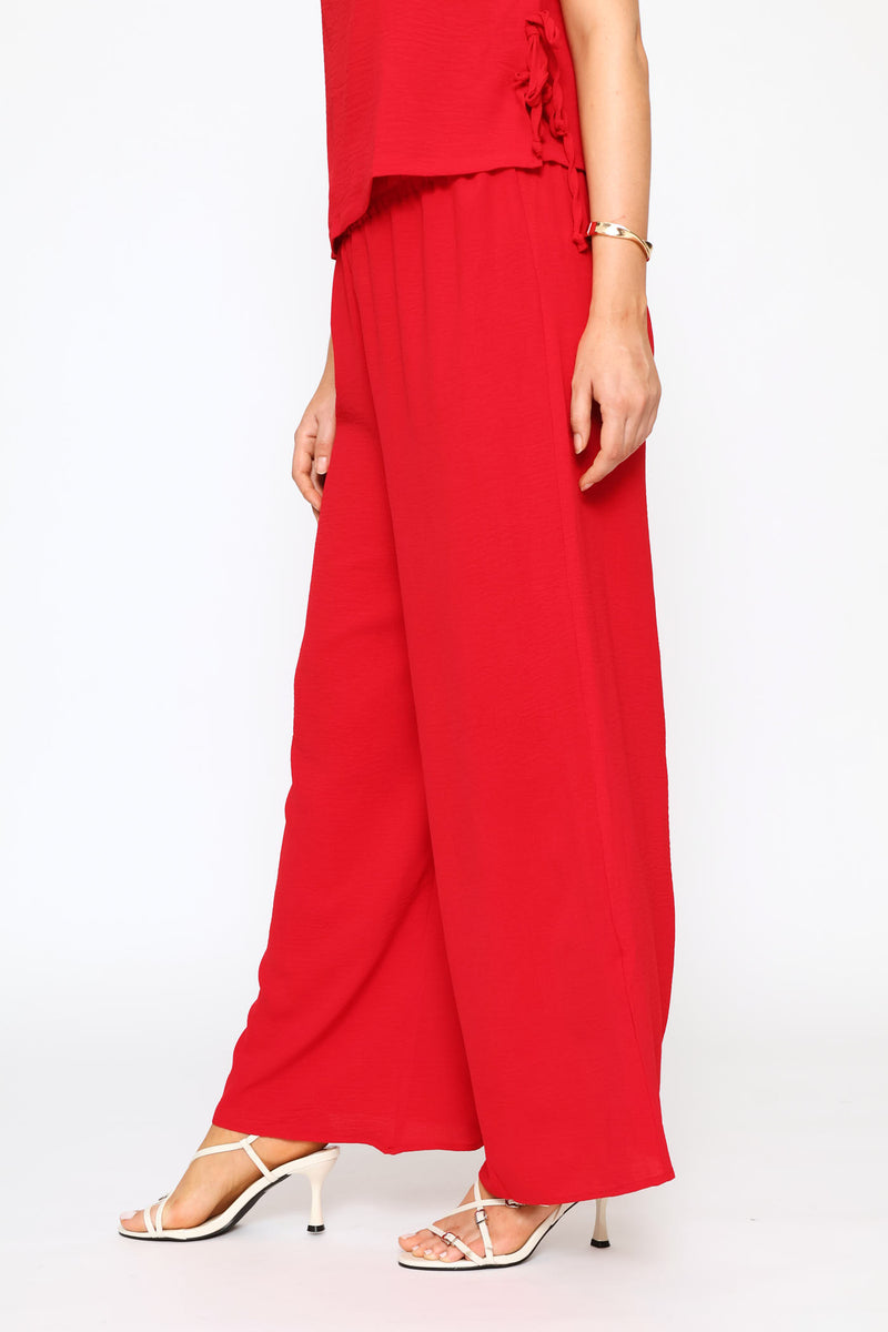 Pull-On Wide Leg Pants - Deep Red