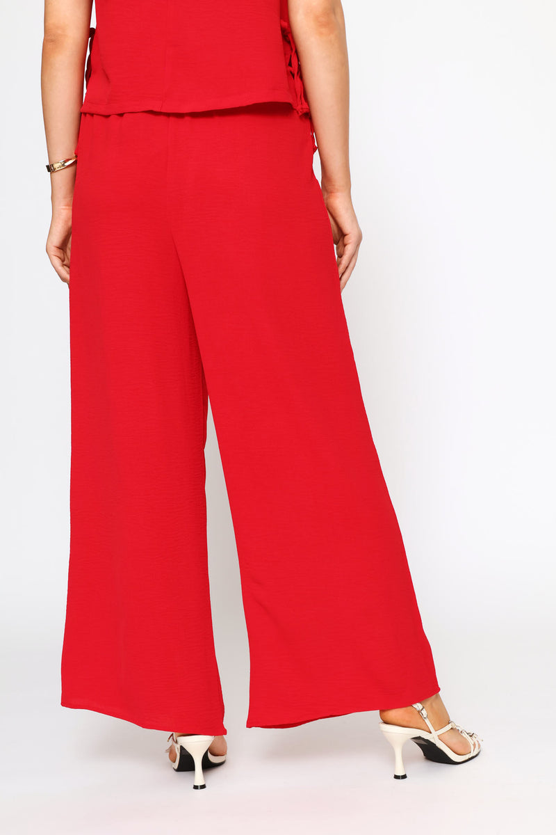 Pull-On Wide Leg Pants - Deep Red