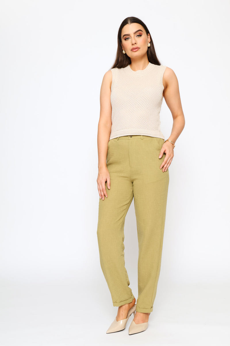 Ottoman Stitch Detail Textured Knitwear Tank - Light Stone