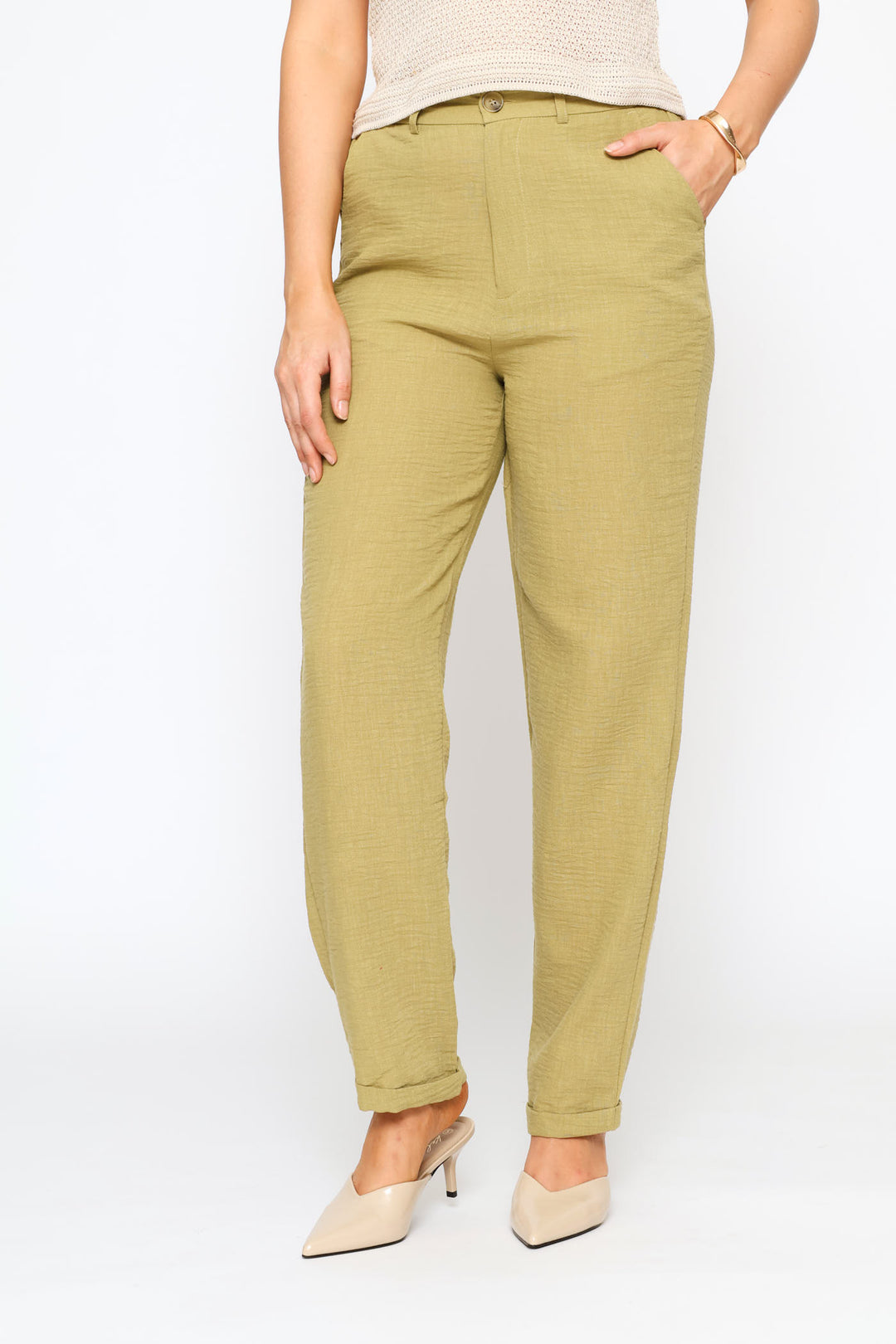 Half Back Elastic Linen Trouser - Light Fatigue
