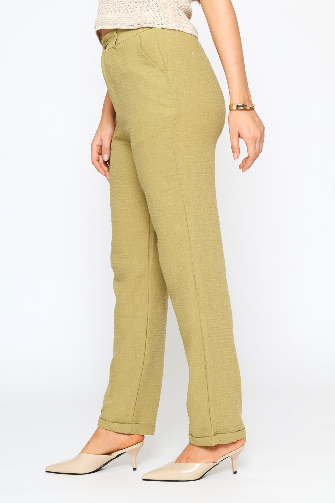 Half Back Elastic Linen Trouser - Light Fatigue
