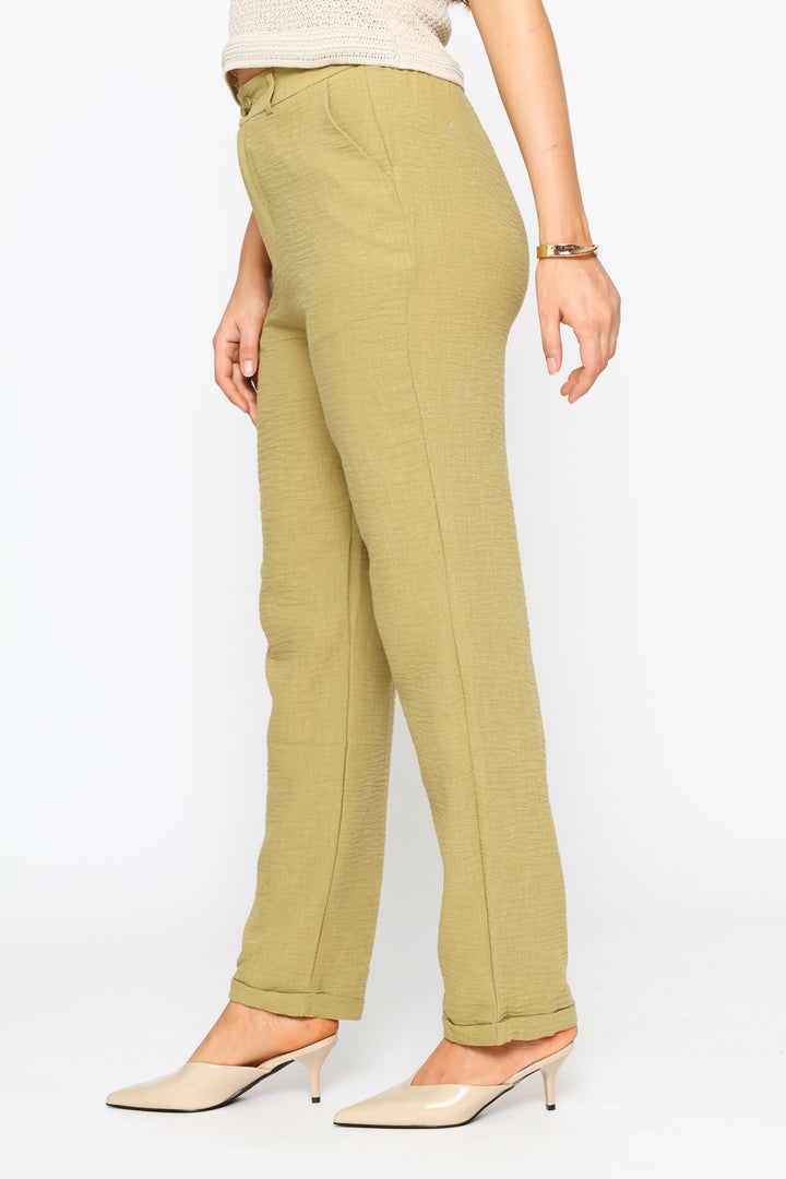 Half Back Elastic Linen Trouser - Light Fatigue