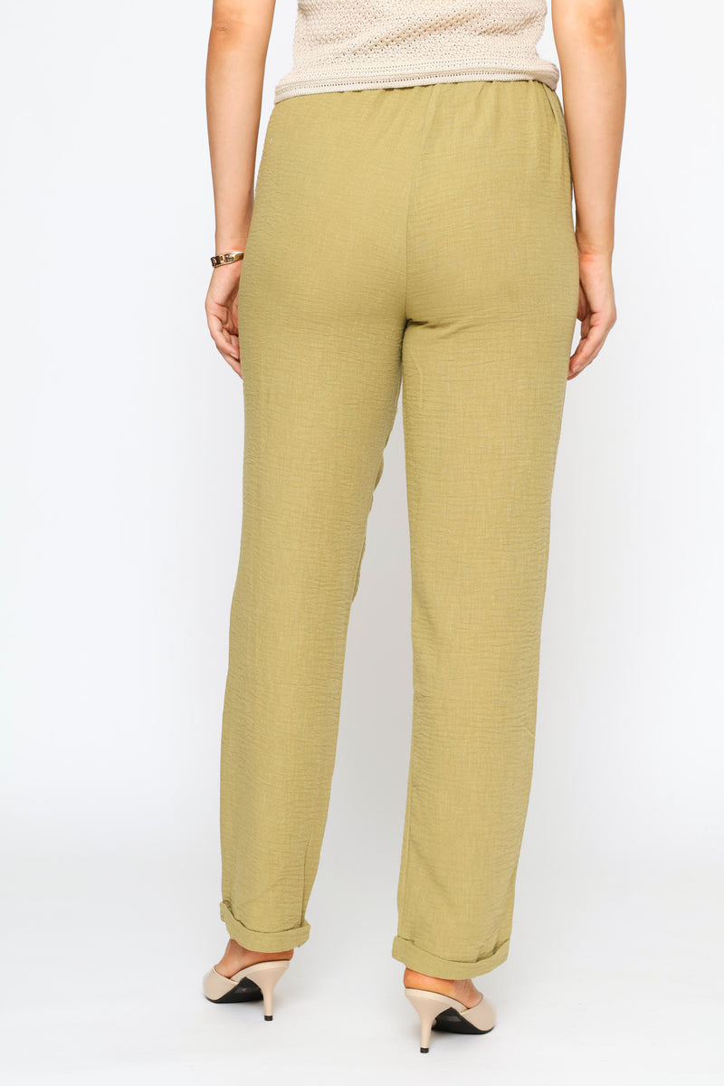 Half Back Elastic Linen Trouser - Light Fatigue