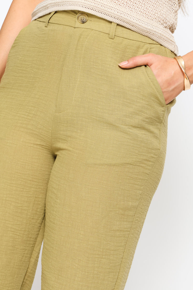 Half Back Elastic Linen Trouser - Light Fatigue