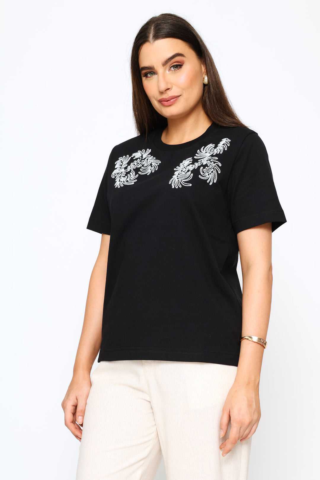 Cornelli Shoulder Detail Tee - Black