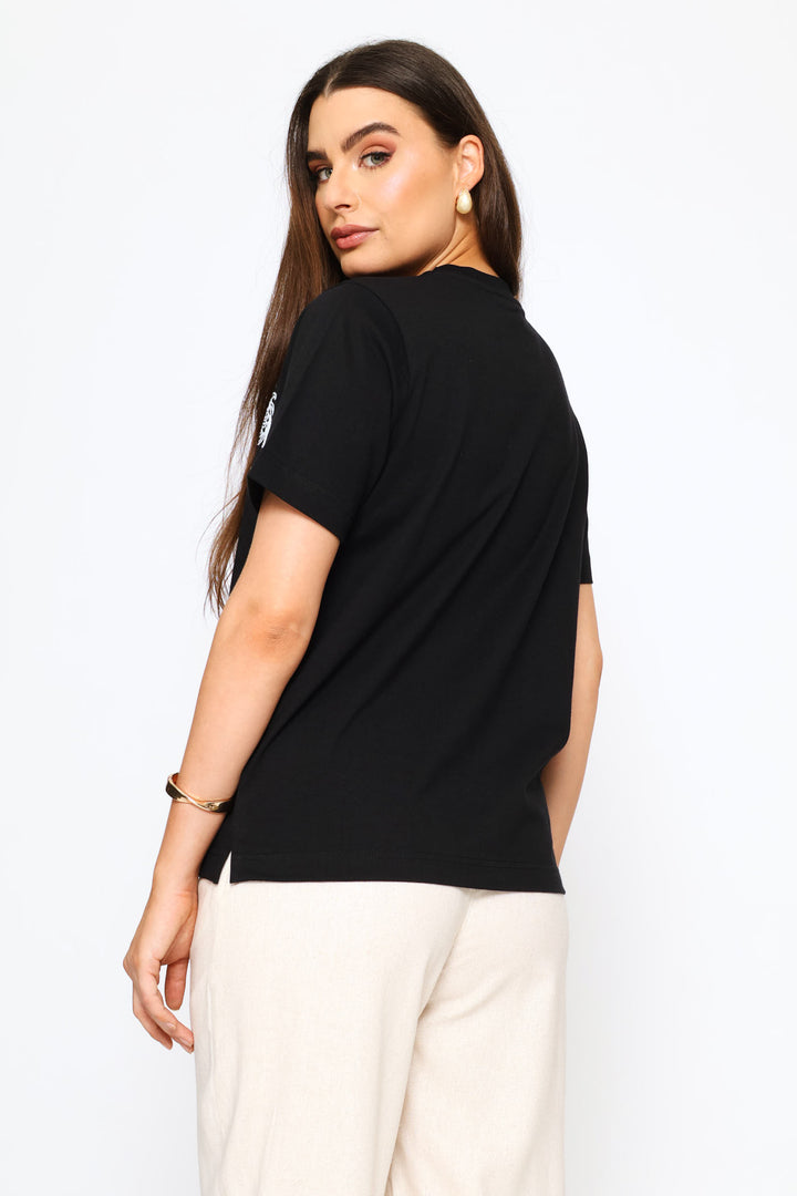 Cornelli Shoulder Detail Tee - Black