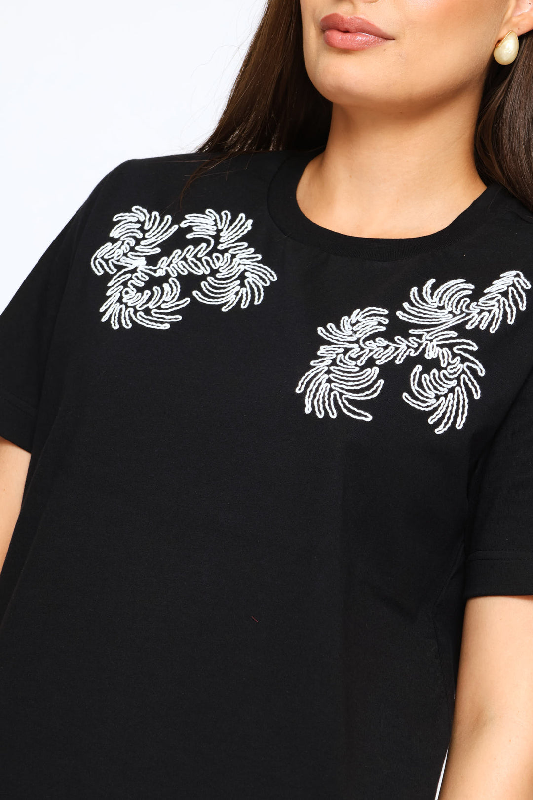 Cornelli Shoulder Detail Tee - Black