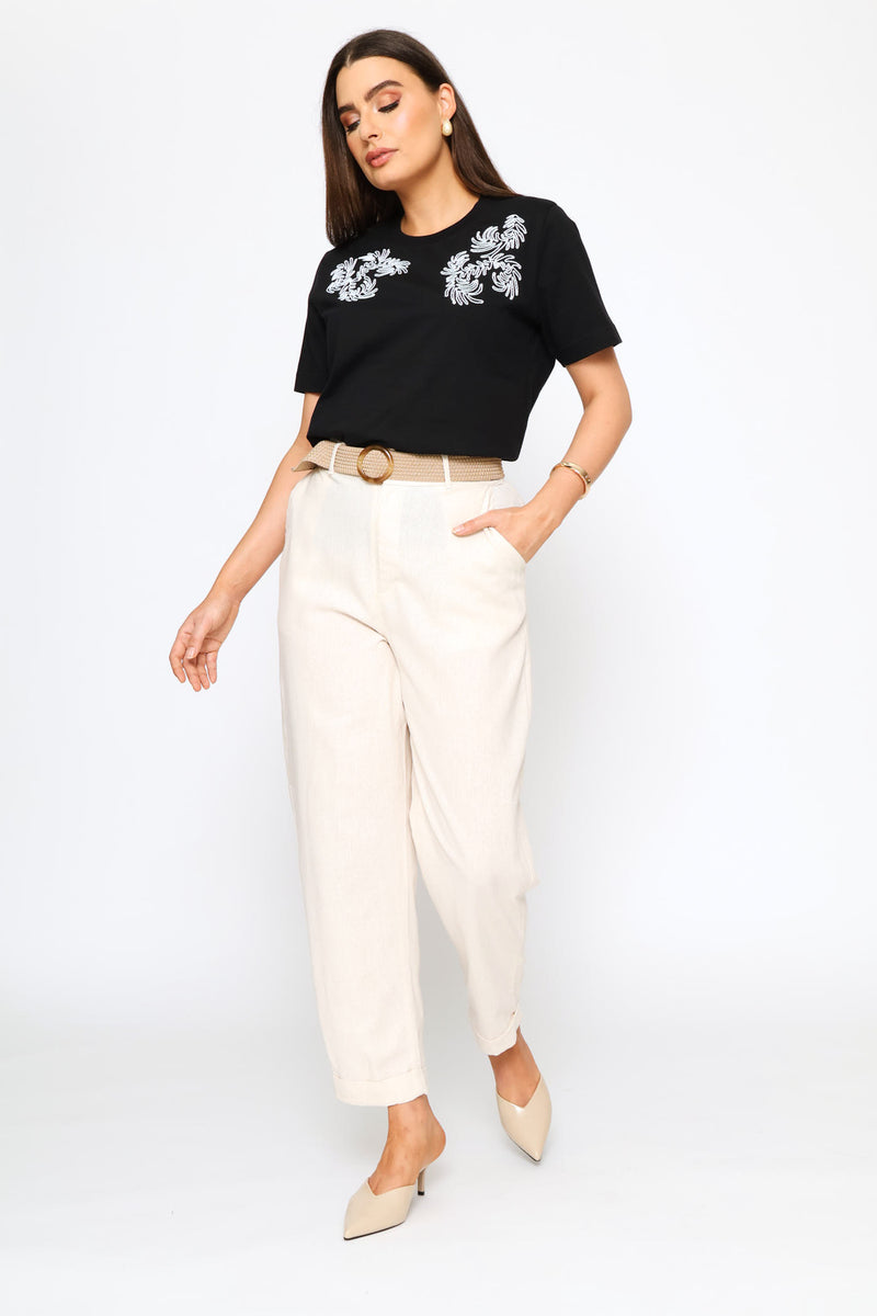 Cornelli Shoulder Detail Tee - Black