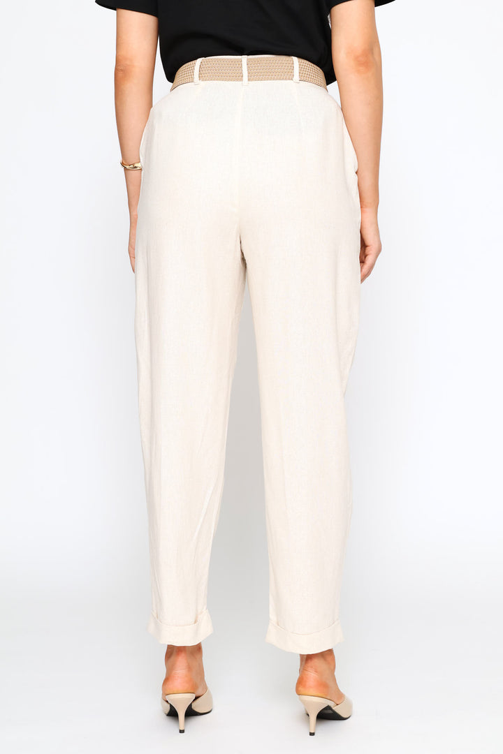 Raffia Belted Tapered Trouser - Oatmeal Melange