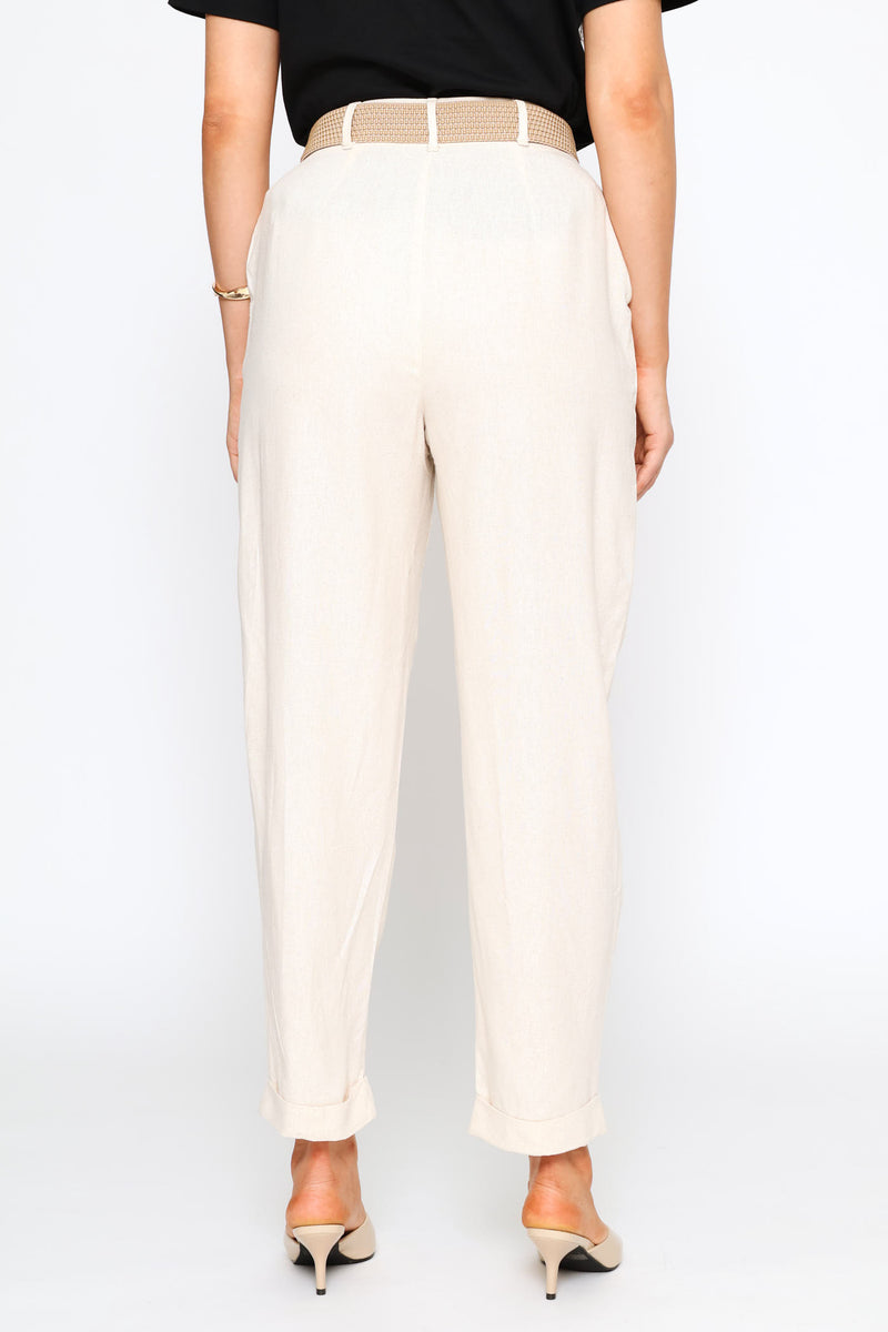 Raffia Belted Tapered Trouser - Oatmeal Melange