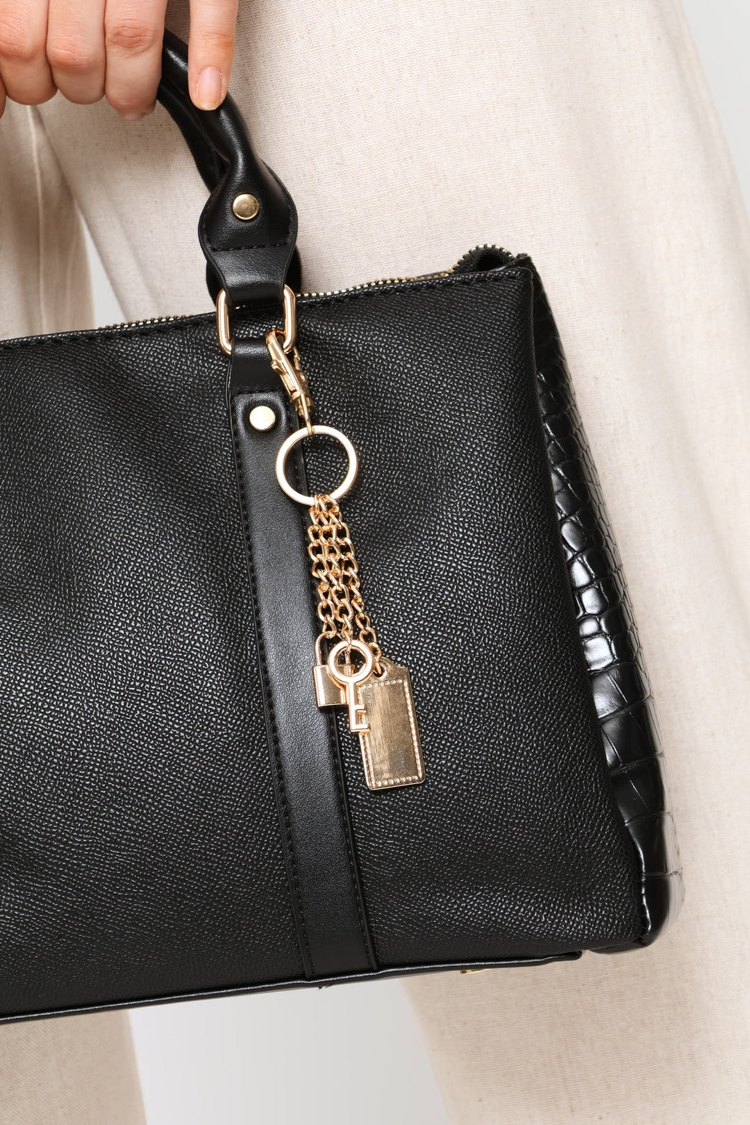 Tote Bag With Charm - Black