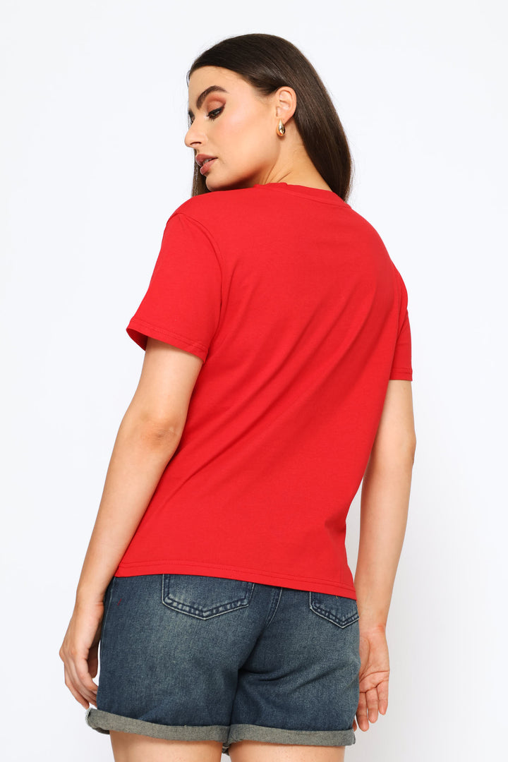 Floral Line Art Tee - Red