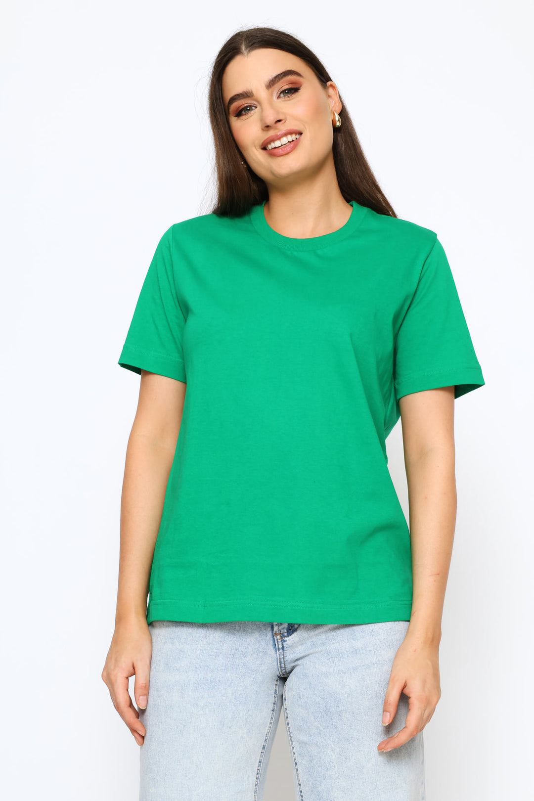 Rib Neck Cotton Boxy Tee - Emerald