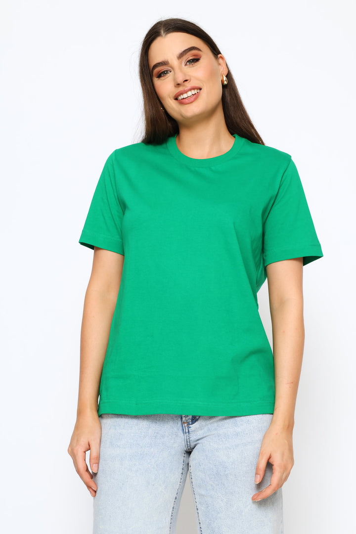 Rib Neck Cotton Boxy Tee - Emerald