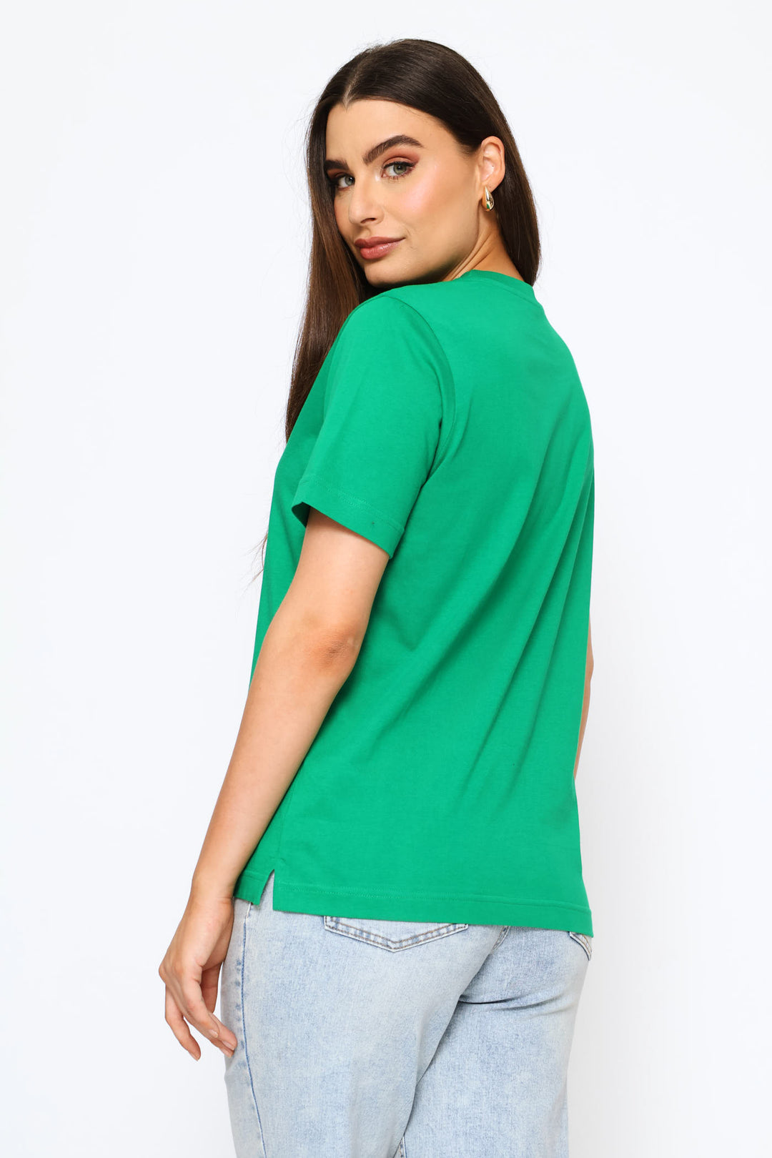 Rib Neck Cotton Boxy Tee - Emerald