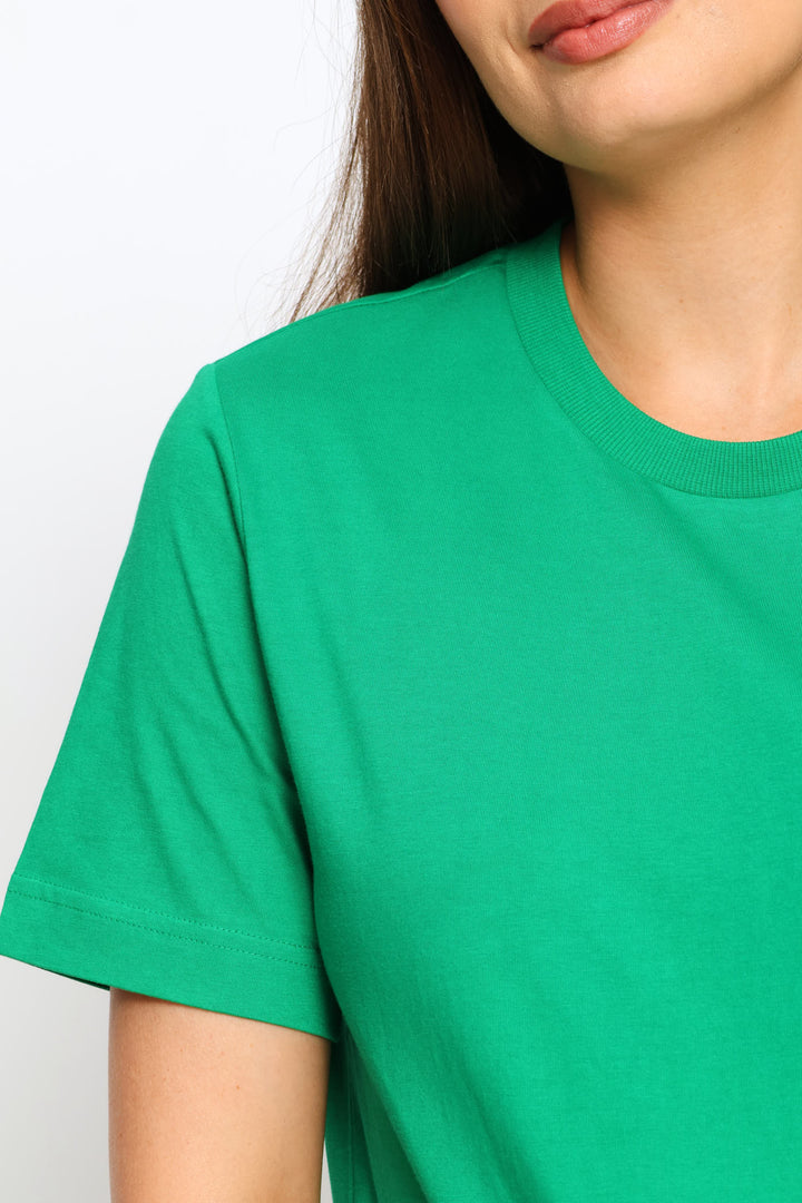 Rib Neck Cotton Boxy Tee - Emerald
